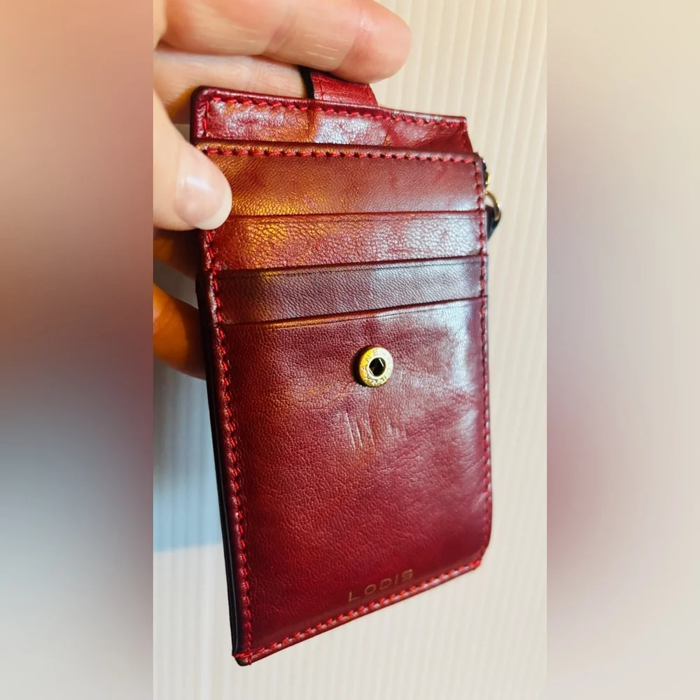Lodis Burgundy Leather Card Holder Wallet Slim RFID Snap Closure - Picture 2 of 6